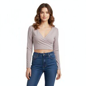 *Talula Mauve Long Sleeve Wrap Crop Top – Size S